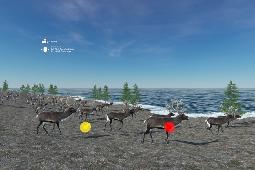AI Caribou walking across a computer simulated landscape